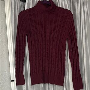 Women’s Cable Knit Turtleneck Sweater - Burgundy